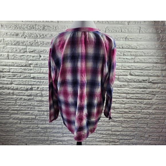 Bit Bridle Womens Top 2X Plus Tunic Long Sleeve Purple Blue Plaid PLA135XE - Picture 6 of 8